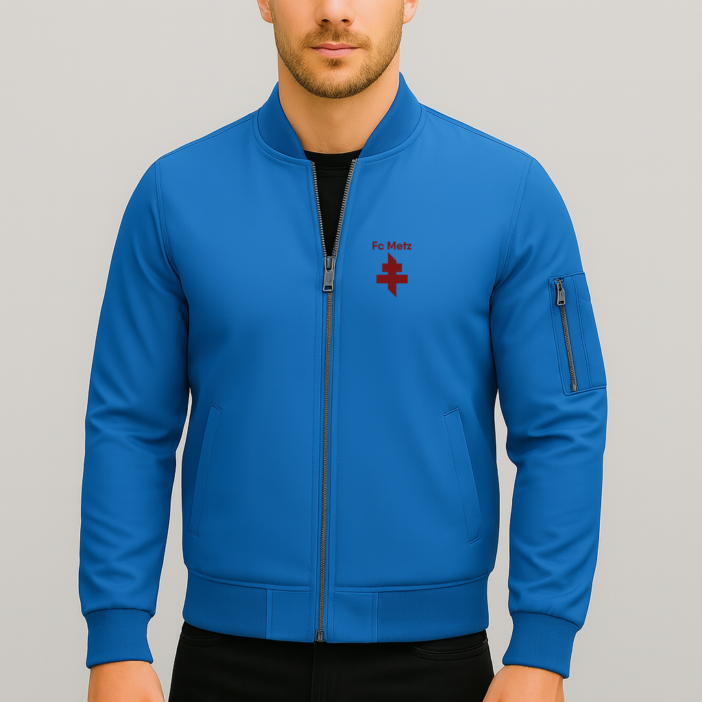Men's FC Metz Soccer Logo Lightweight Bomber Jacket Windbreaker Softshell Varsity Jacket Coat