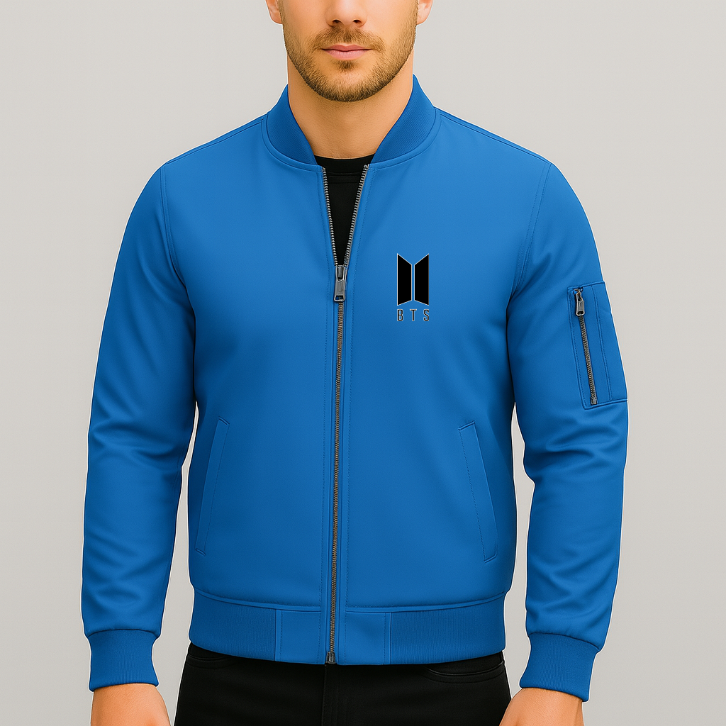 Men's BTS Music Lightweight Bomber Jacket Windbreaker Softshell Varsity Jacket Coat