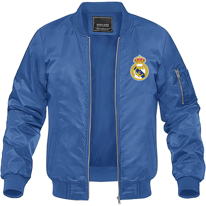 Men’s Real Madrid Soccer Lightweight Bomber Jacket Windbreaker Softshell Varsity Jacket Coat