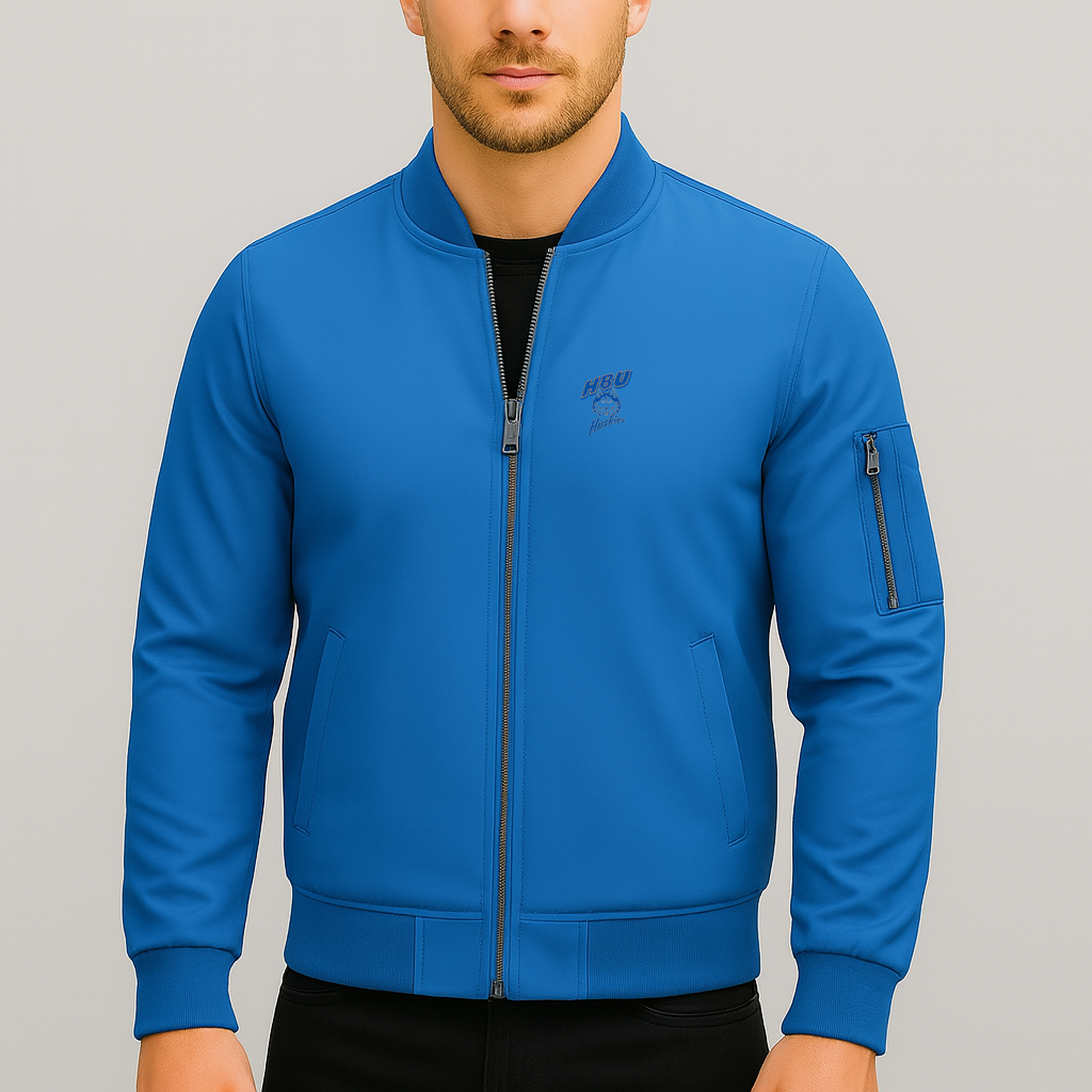 Men's Houston Baptist Huskies Logo Lightweight Bomber Jacket Windbreaker Softshell Varsity Jacket Coat