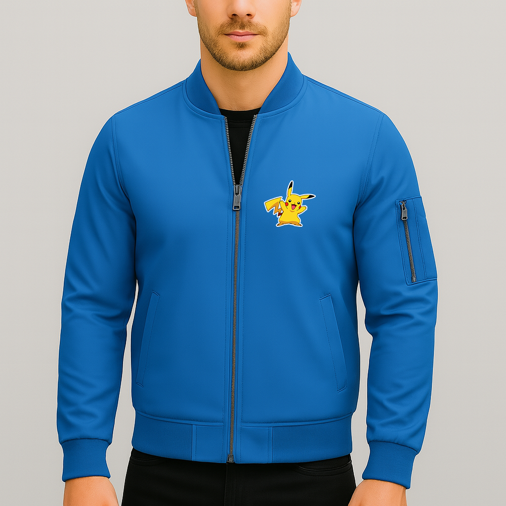 Men's Pikachu Cartoon Lightweight Bomber Jacket Windbreaker Softshell Varsity Jacket Coat