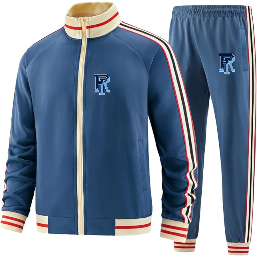 Men's Rhode Island Rams Logo Tracksuit with Bold Striped Accents and Zippered Front Athletic Wear