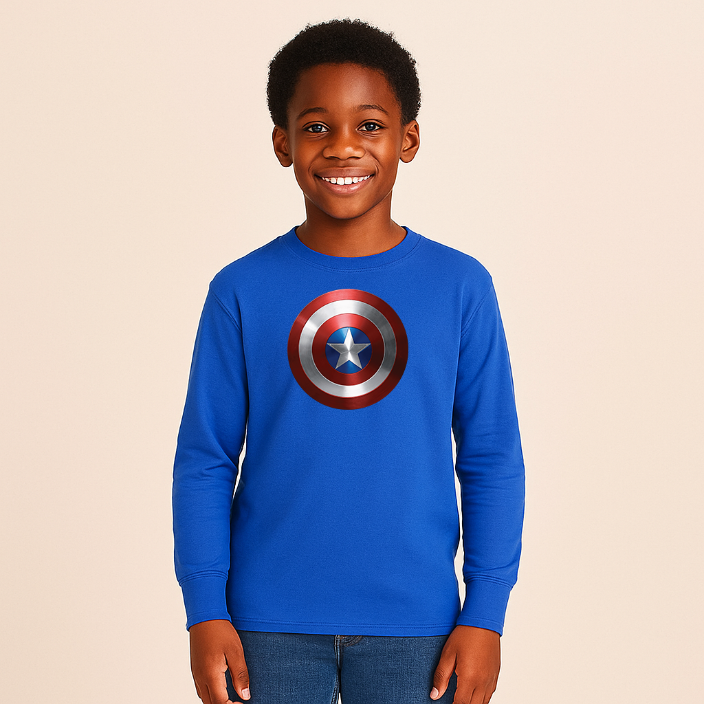 Youth Kids Captain America Long Sleeve T-Shirt