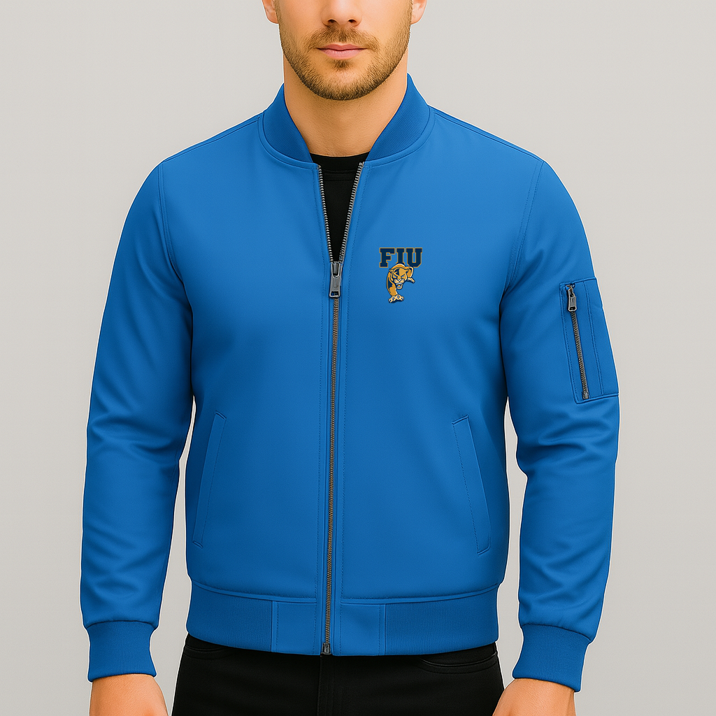 Men's FIU Panthers Logo Lightweight Bomber Jacket Windbreaker Softshell Varsity Jacket Coat