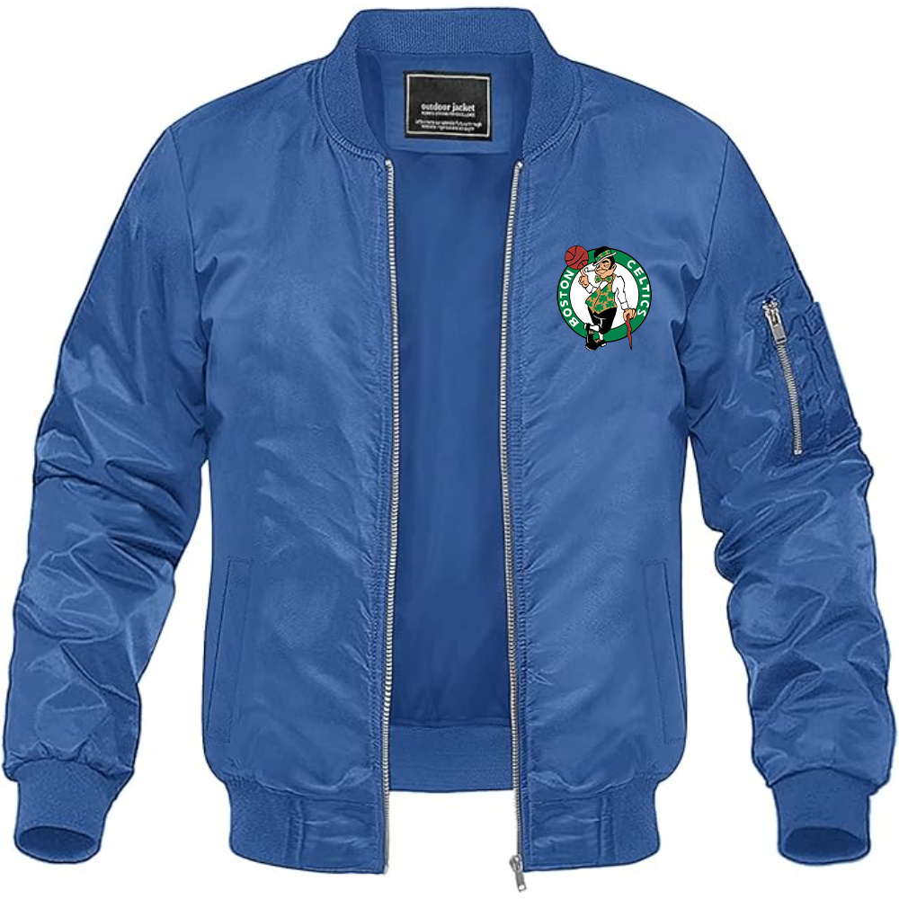 Men's Boston Celtics Logo Lightweight Bomber Jacket Windbreaker Softshell Varsity Jacket Coat