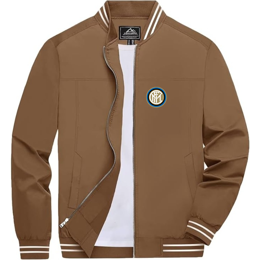 Men’s Inter Milan Soccer - Lightweight Zip-Up Bomber Jacket with Ribbed Collar and Cuffs - Versatile Casual Outerwear