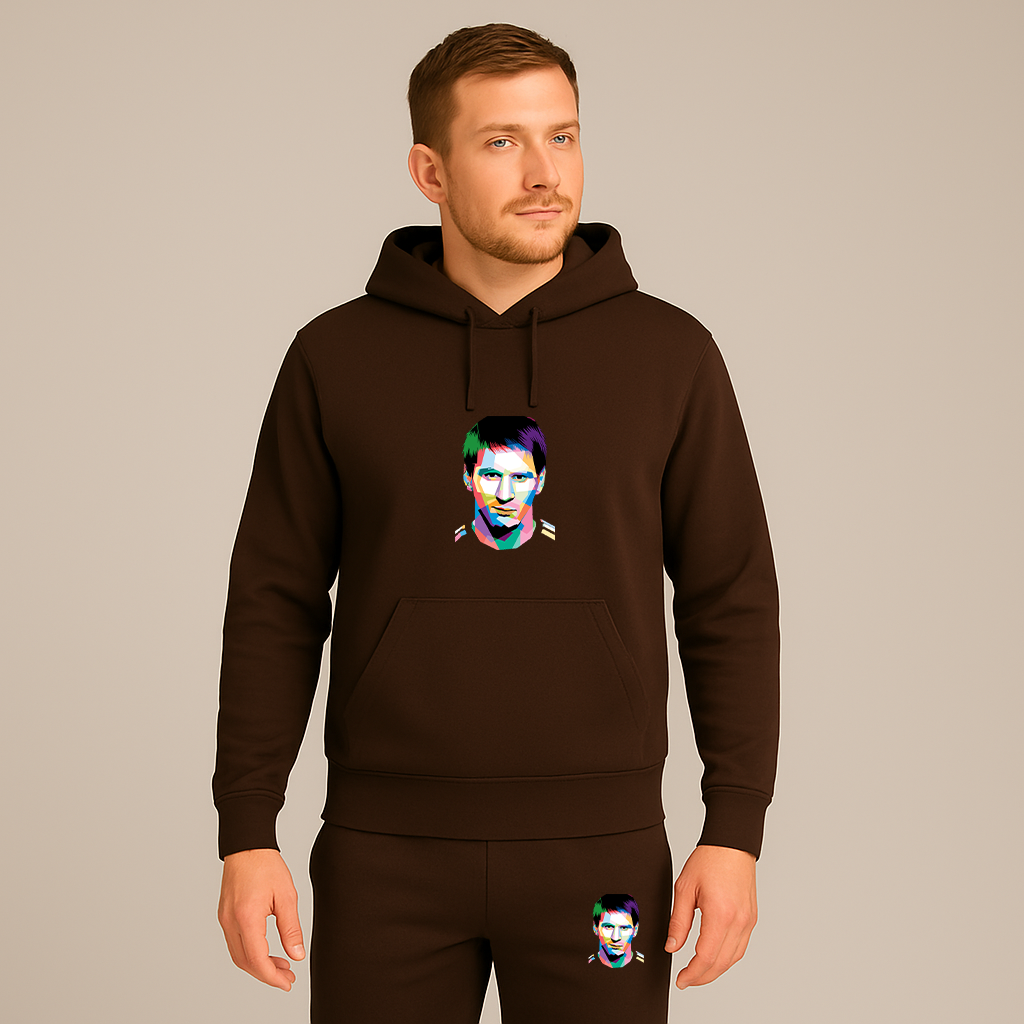 Men's Lionel Messi Face Art Sports Hoodie Joggers Set