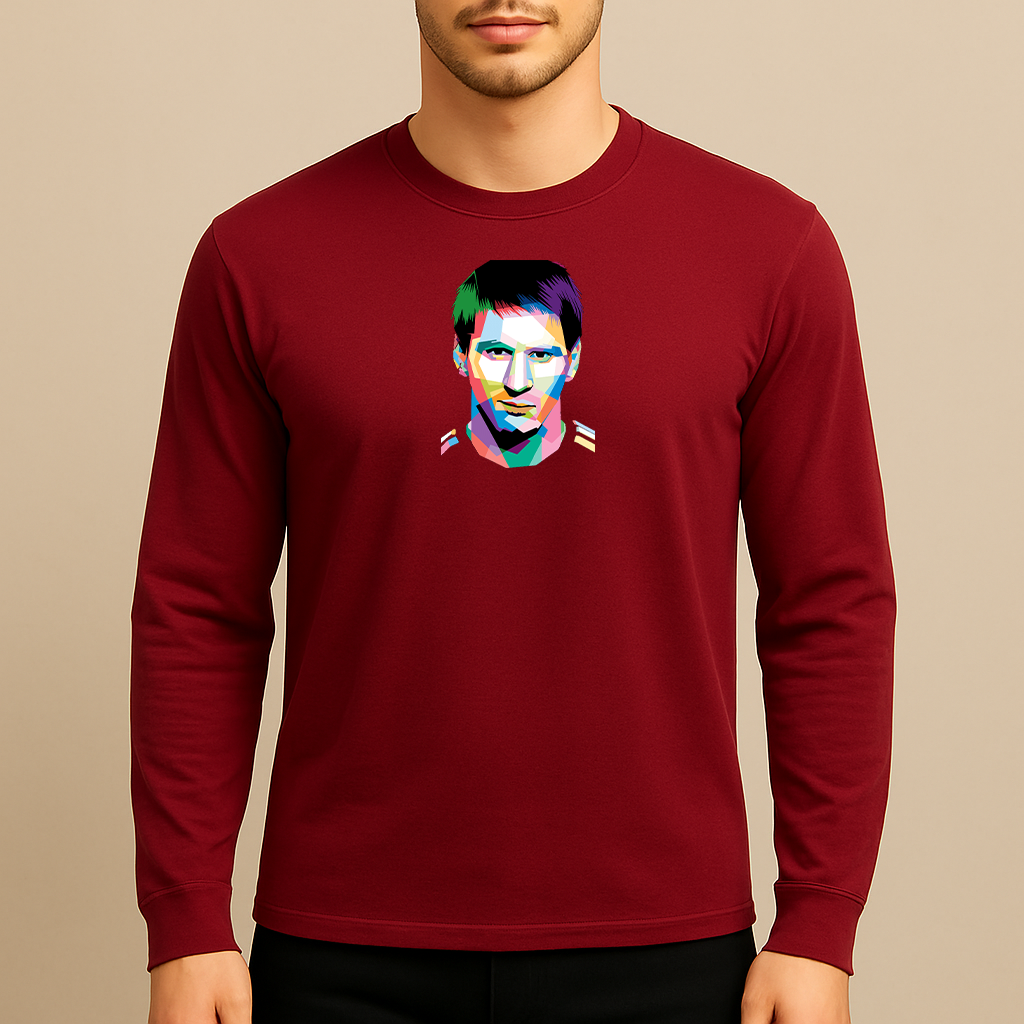 Men's Lionel Messi Face Art Sports Cotton Long Sleeve T-Shirt