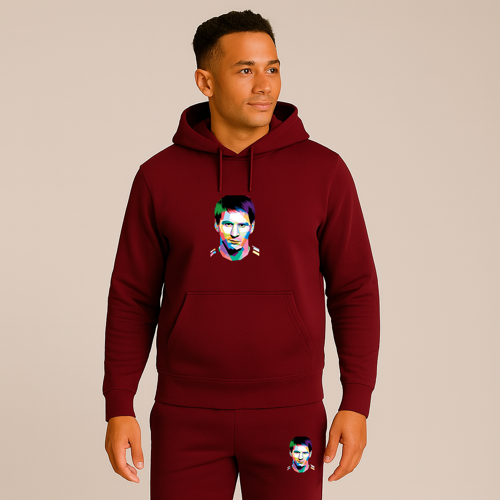 Men's Lionel Messi Face Art Sports Hoodie Joggers Set