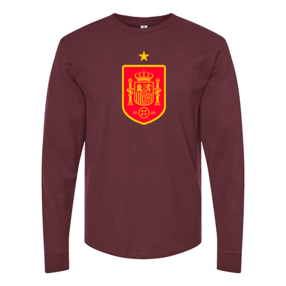 Men's Spain Red Logo National Soccer Team Long Sleeve T-Shirt