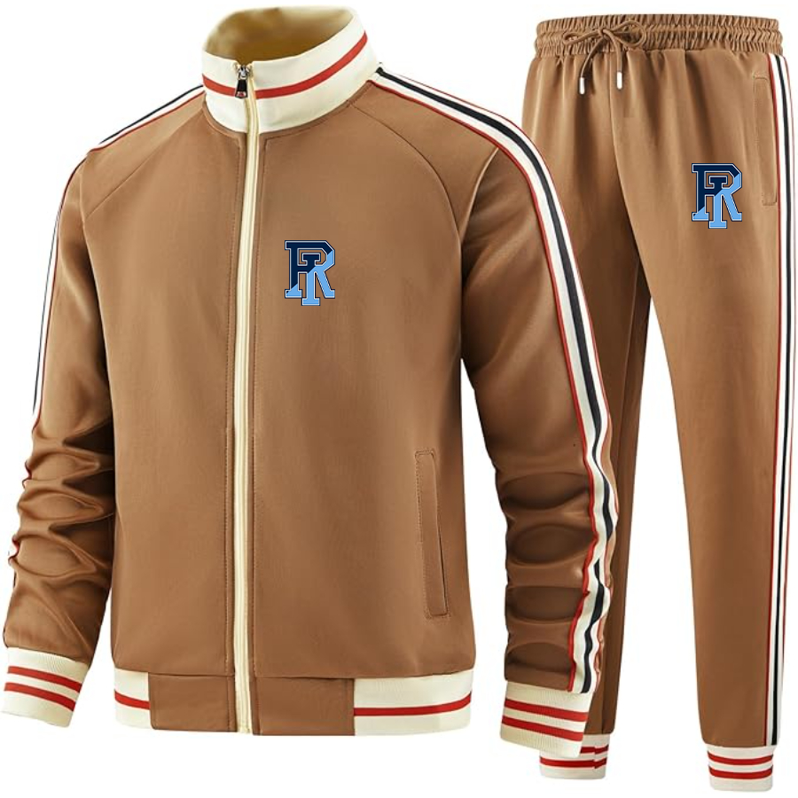 Men's Rhode Island Rams Logo Tracksuit with Bold Striped Accents and Zippered Front Athletic Wear