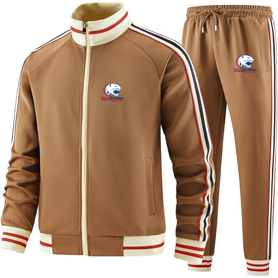 Men's South Alabama Jaguars Logo Tracksuit with Bold Striped Accents and Zippered Front Athletic Wear