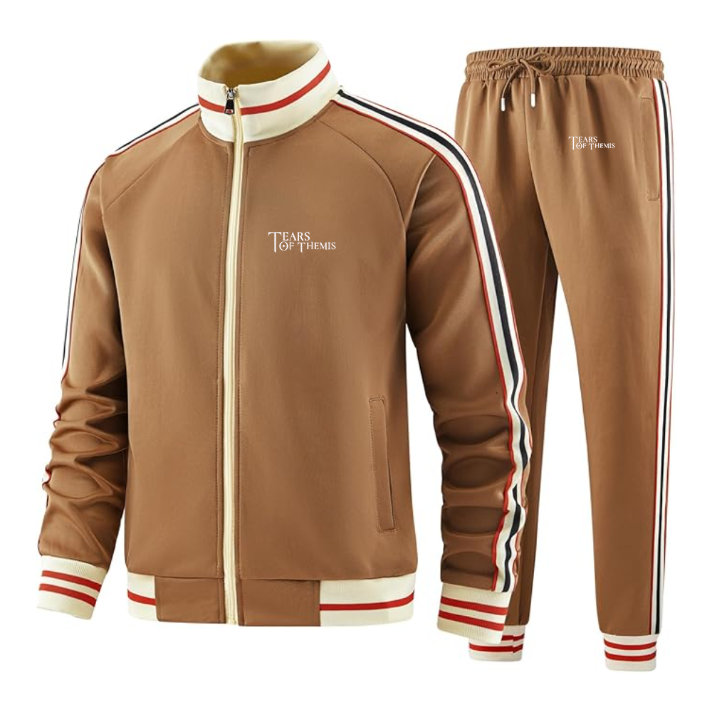 Men's Tear Of Themis Logo Tracksuit with Bold Striped Accents and Zippered Front Athletic Wear