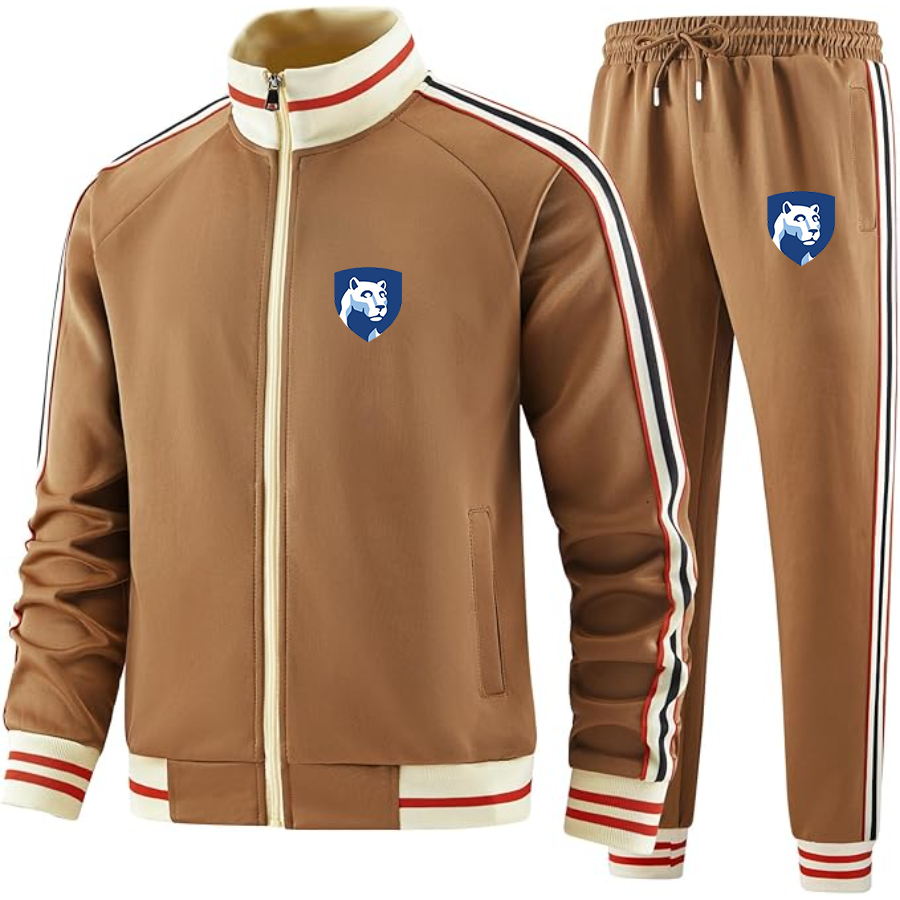 Men's Penn State Symbol Tracksuit with Bold Striped Accents and Zippered Front Athletic Wear