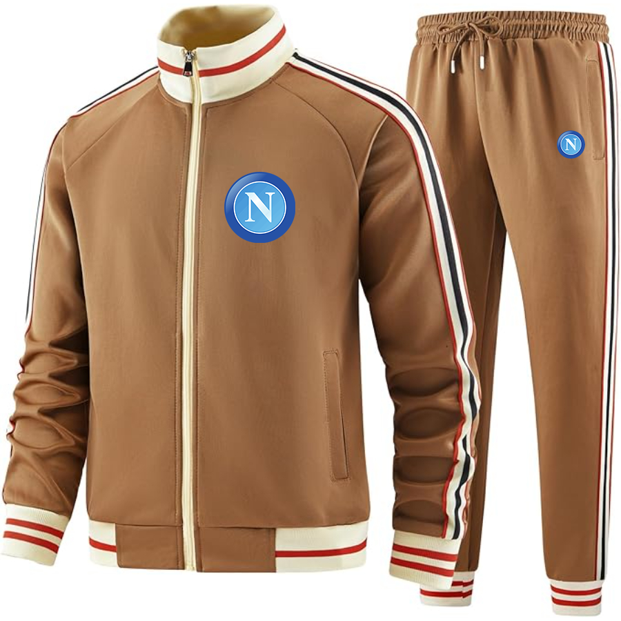 Men's  Napoli FC - Premium Two-Piece Designer Tracksuit with Bold Striped Accents and Zippered Front - Elevated Athletic Wear