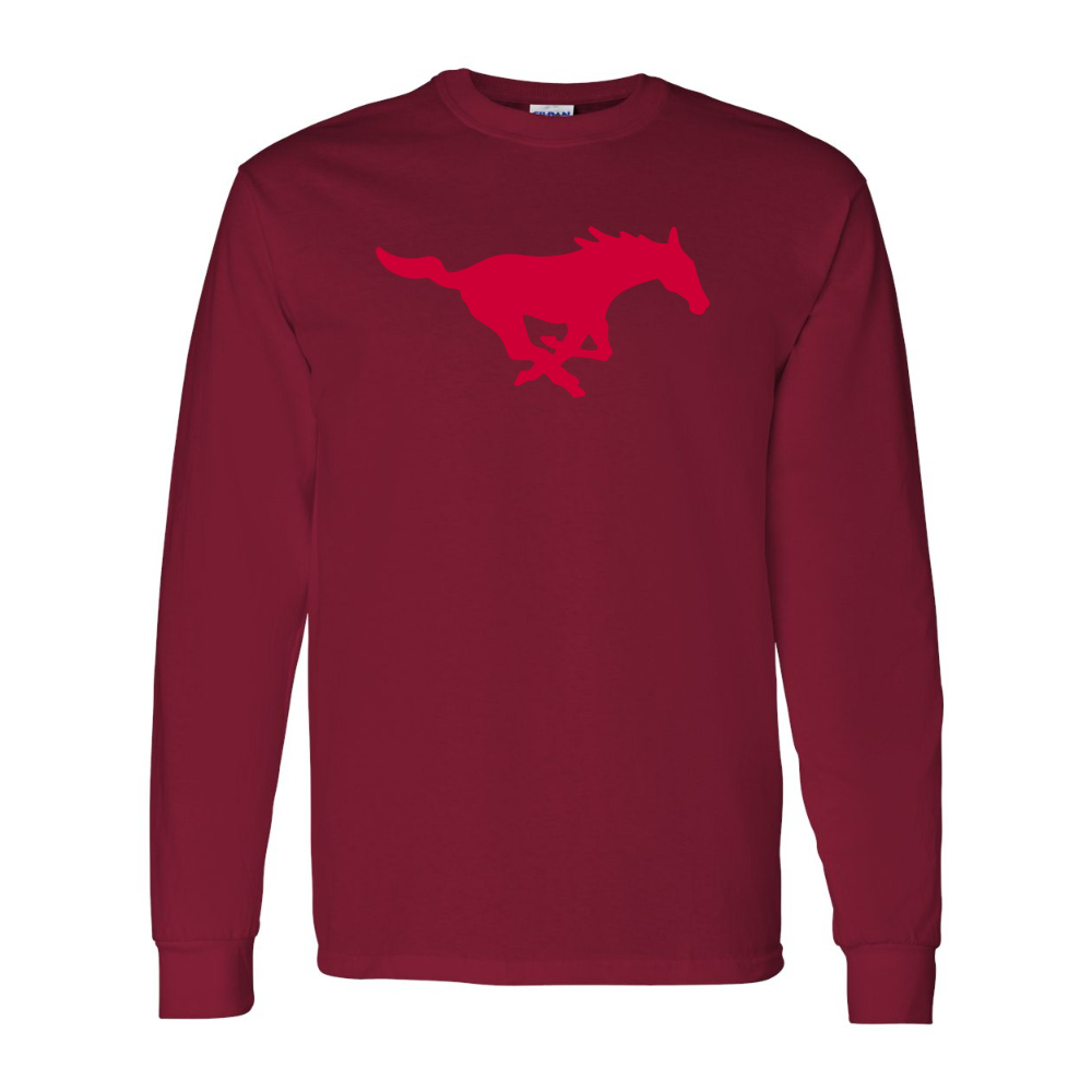 Men's SMU Mustangs Logo Gildan Heavy Cotton Long Sleeve T-Shirt