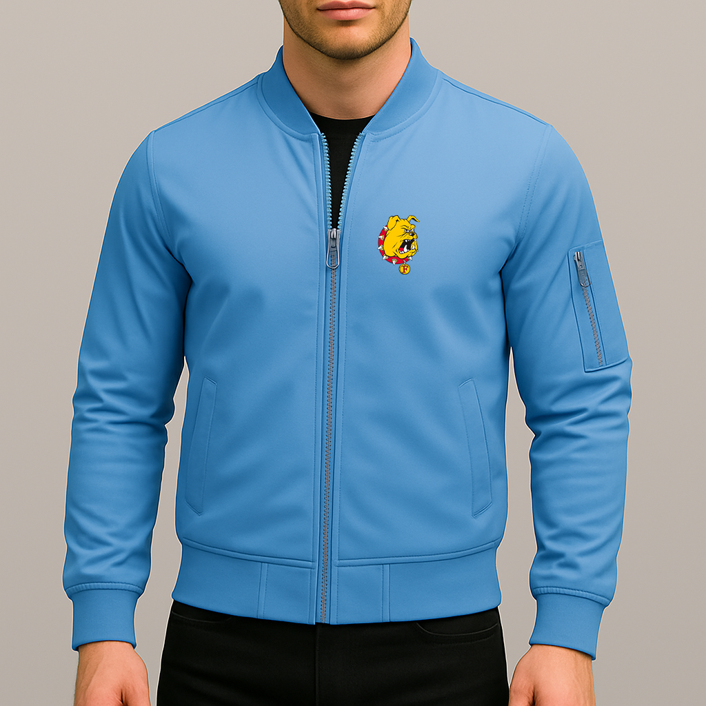 Men's Ferris State Bulldogs Logo Lightweight Bomber Jacket Windbreaker Softshell Varsity Jacket Coat