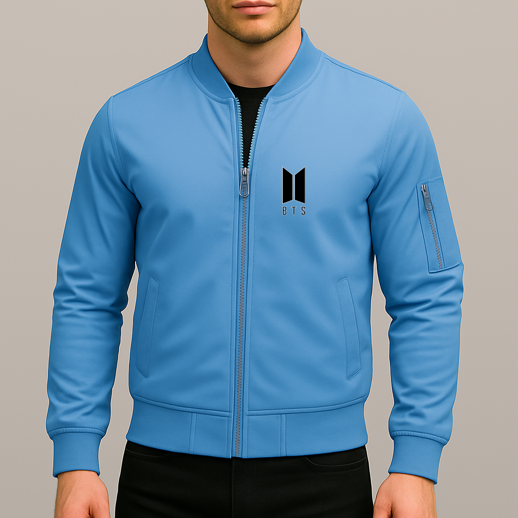 Men's BTS Music Lightweight Bomber Jacket Windbreaker Softshell Varsity Jacket Coat