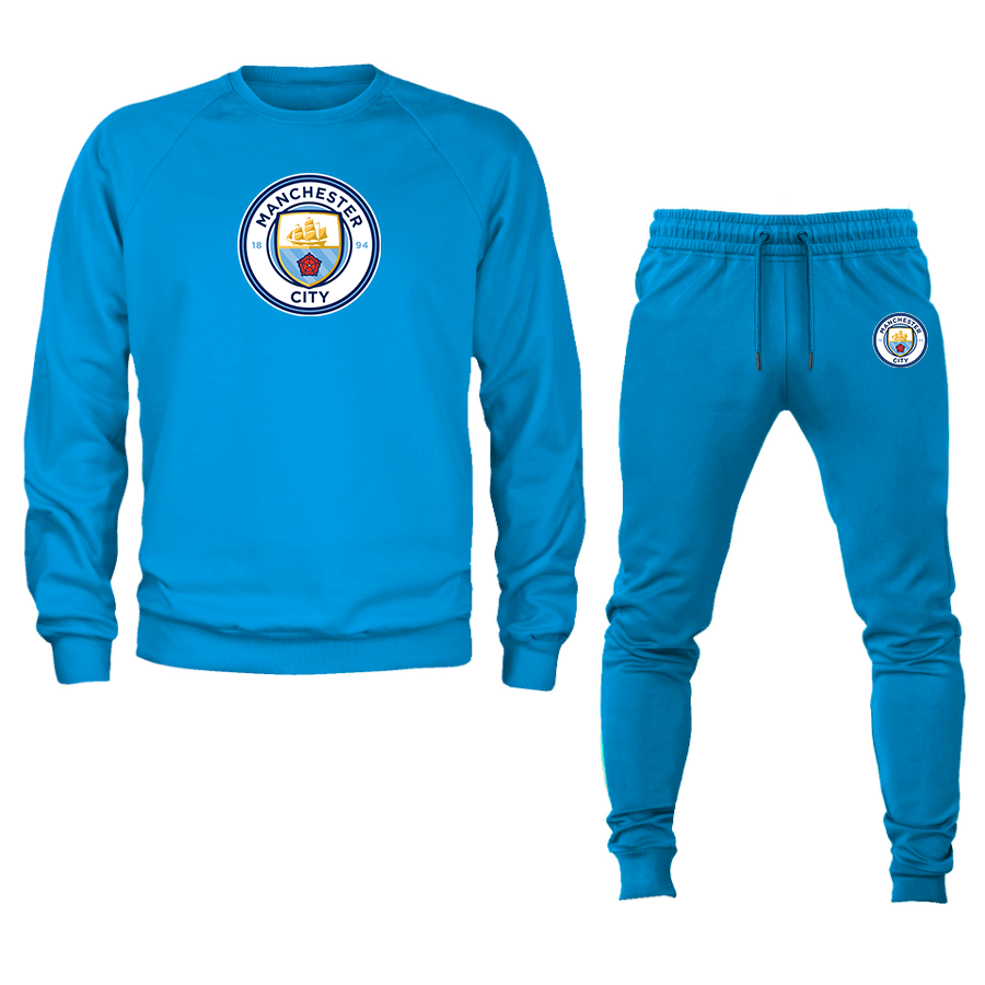 Men's Manchester City  Soccer Logo Crewneck Sweatshirt Joggers Suit