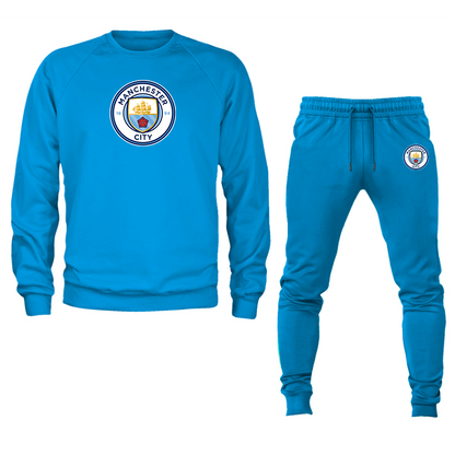 Men's Manchester City  Soccer Logo Crewneck Sweatshirt Joggers Suit