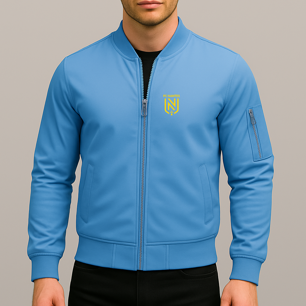 Men's FC Nantes Soccer Logo Lightweight Bomber Jacket Windbreaker Softshell Varsity Jacket Coat