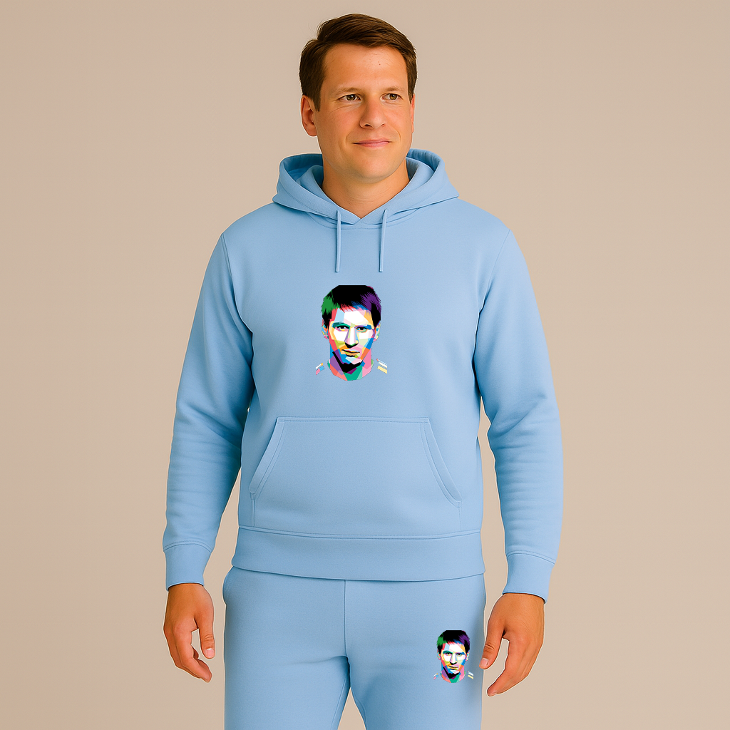 Men's Lionel Messi Face Art Sports Hoodie Joggers Set