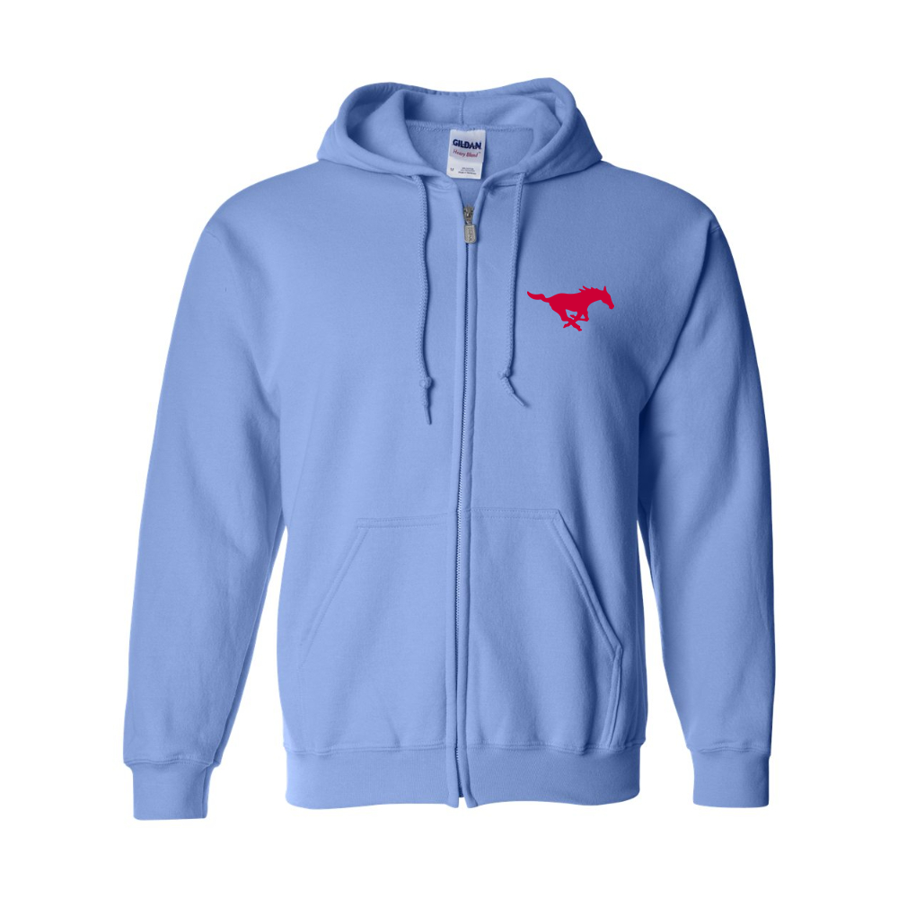Men's SMU Mustangs Logo Gildan  Heavy Blend Full Zip Hooded Sweatshirt
