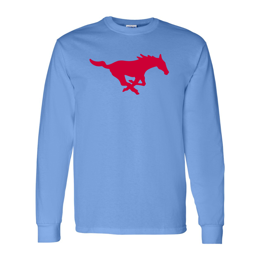 Men's SMU Mustangs Logo Gildan Heavy Cotton Long Sleeve T-Shirt