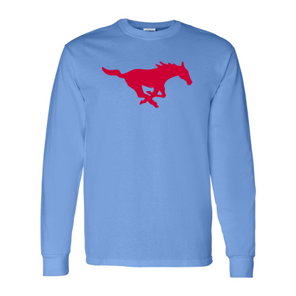 Men's SMU Mustangs Logo Gildan Heavy Cotton Long Sleeve T-Shirt