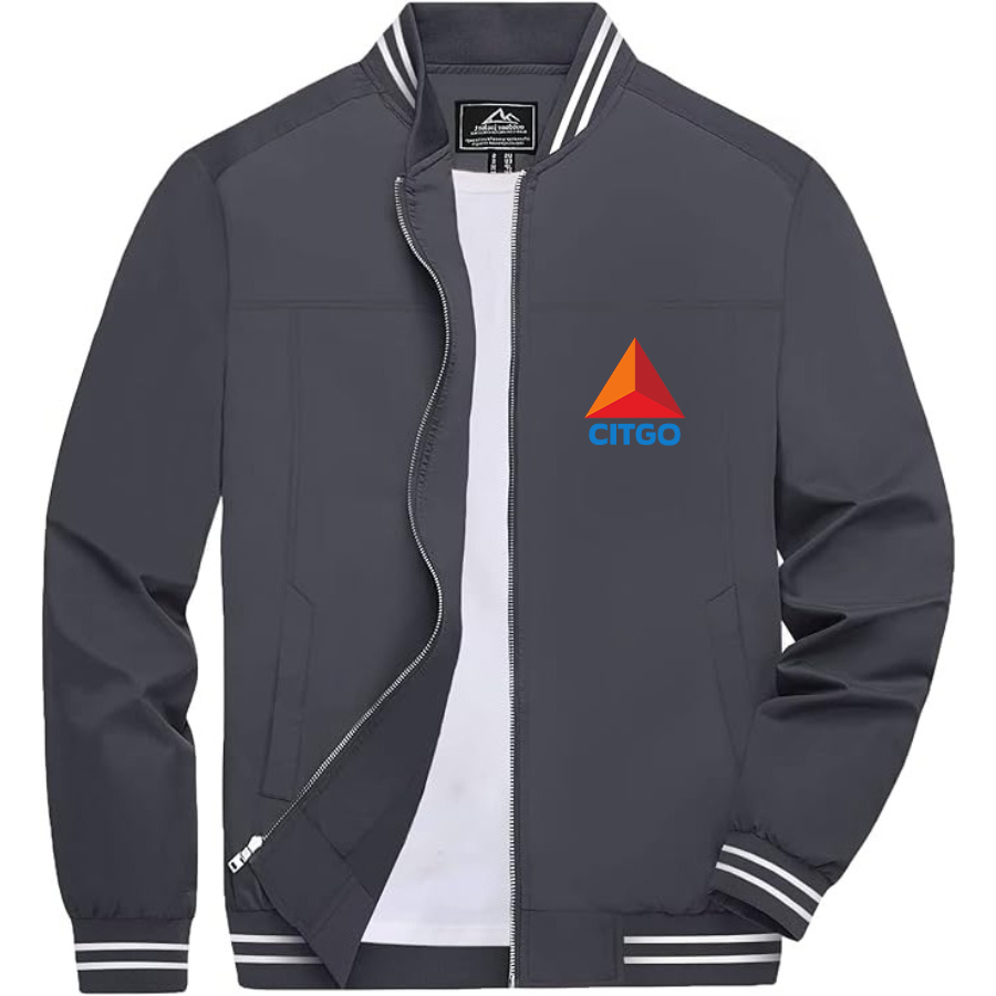 Men’s Citgo Gas Station _ Lightweight Zip-Up Bomber Jacket with Ribbed Collar and Cuffs