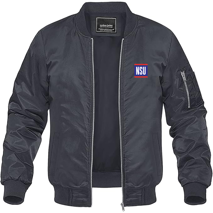 Men's NSU Logo Lightweight Bomber Jacket Windbreaker Softshell Varsity Jacket Coat