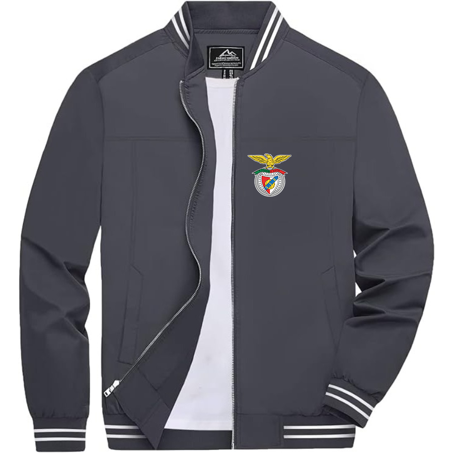 Men’s SL Benfica FC Lightweight Zip-Up Bomber Jacket with Ribbed Collar and Cuffs - Versatile Casual Outerwear