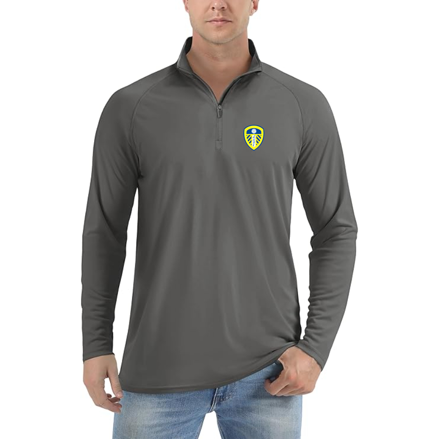 Men’s Leeds United Football Club- Lightweight Quarter-Zip Athletic Shirt – Long Sleeve Performance Wear