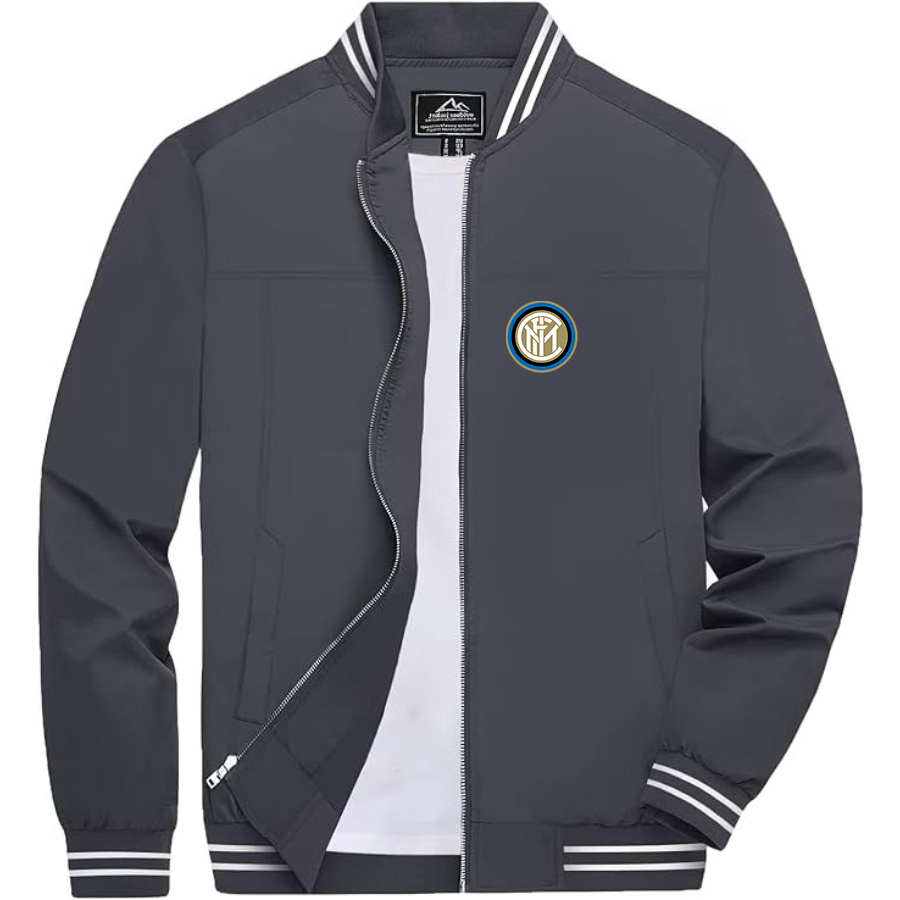 Men’s Inter Milan Soccer - Lightweight Zip-Up Bomber Jacket with Ribbed Collar and Cuffs - Versatile Casual Outerwear