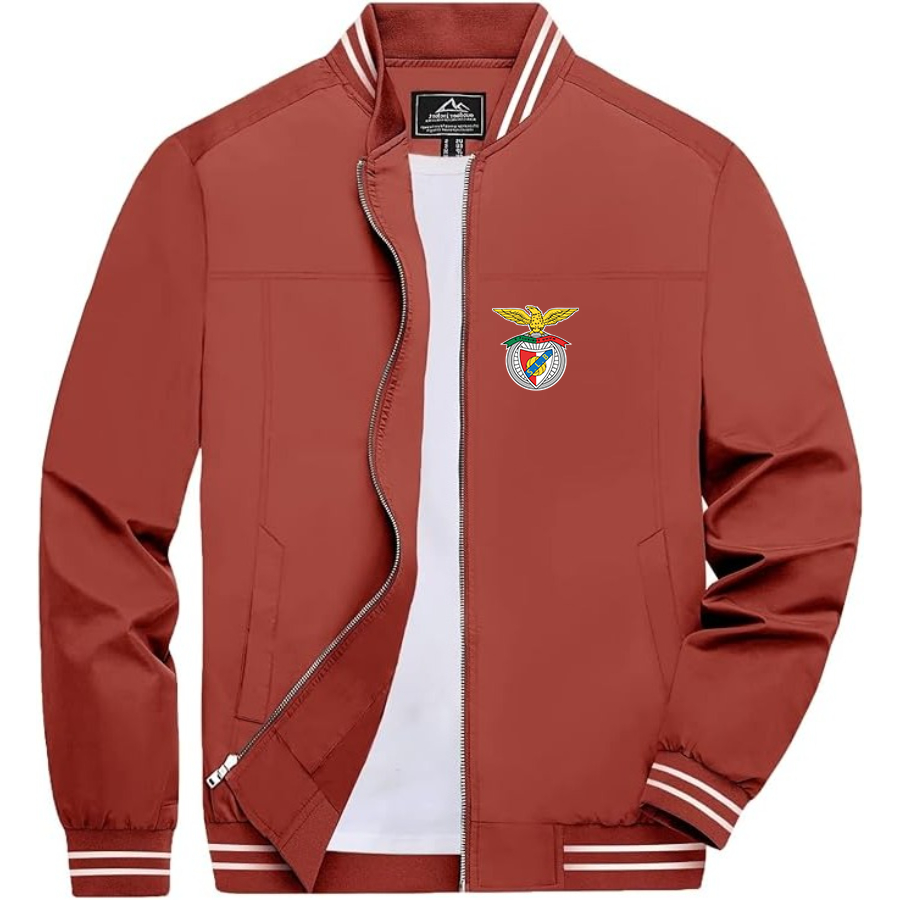 Men’s SL Benfica FC Lightweight Zip-Up Bomber Jacket with Ribbed Collar and Cuffs - Versatile Casual Outerwear