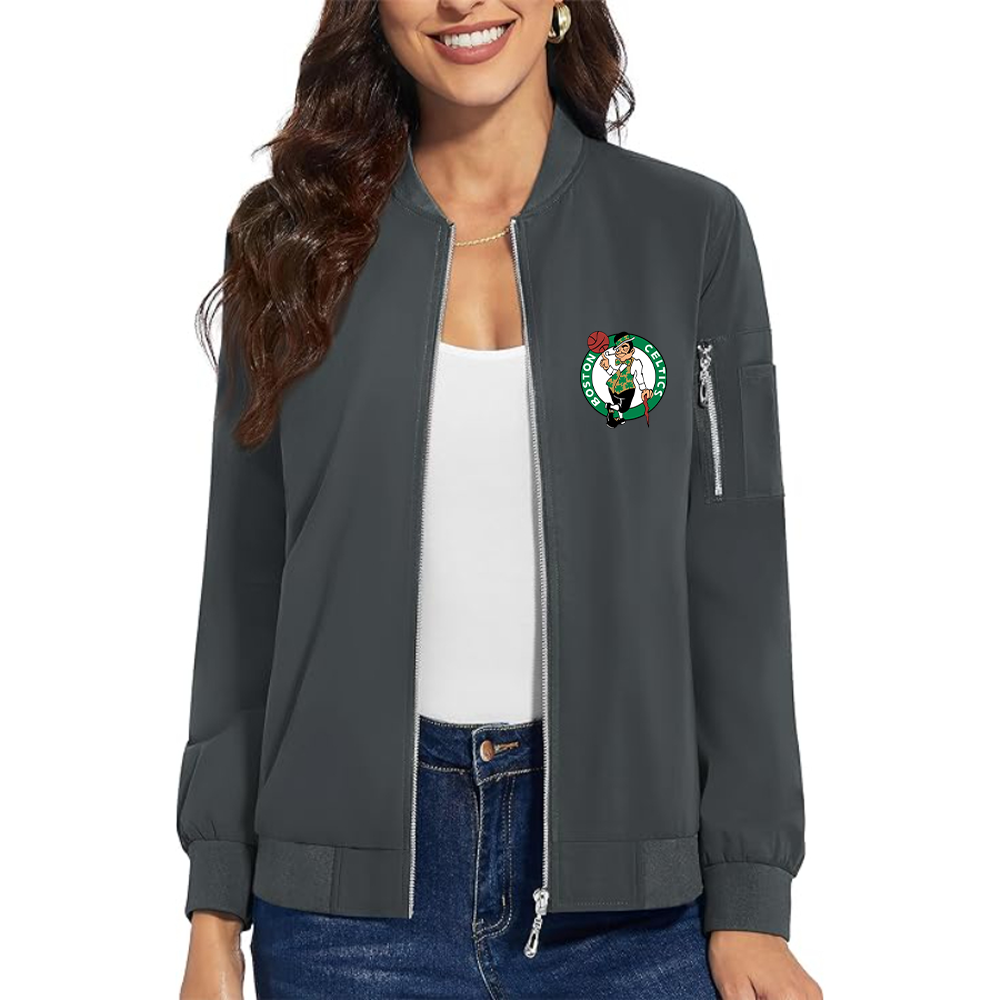 Women's Boston Celtics Logo Premium Bomber Jacket with Polished Detailing and Functional Sleeve Pocket Modern Luxury Outerwear