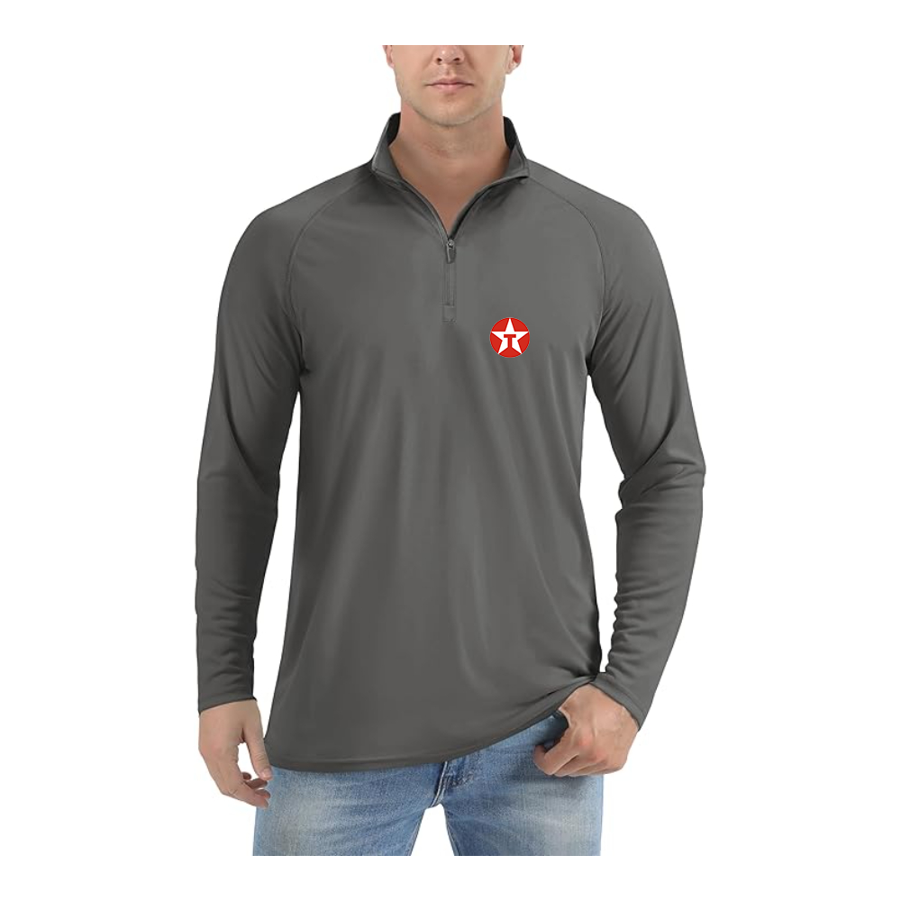 Men's Texaco Logo  Lightweight Quarter-Zip Athletic Shirt Long Sleeve Performance Wear