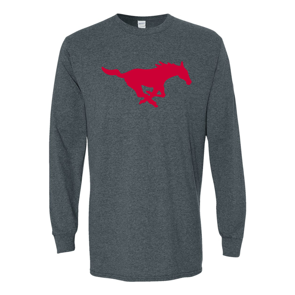 Men's SMU Mustangs Logo Gildan Heavy Cotton Long Sleeve T-Shirt