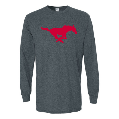 Men's SMU Mustangs Logo Gildan Heavy Cotton Long Sleeve T-Shirt