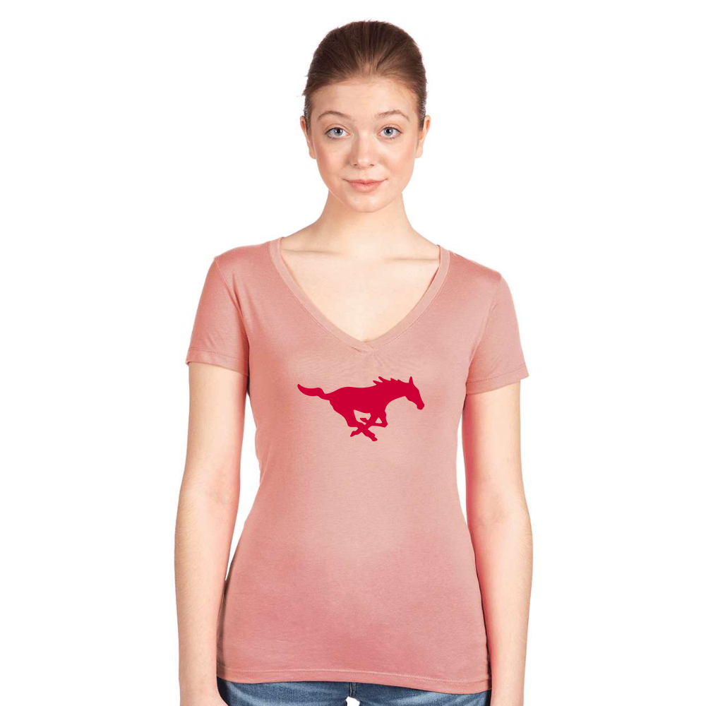 Women's SMU Mustangs Logo  Next Level V-Neck T-Shirt