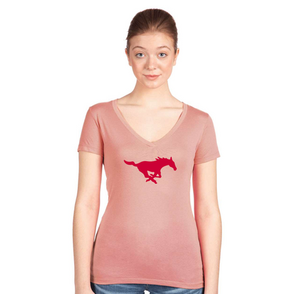 Women's SMU Mustangs Logo  Next Level V-Neck T-Shirt
