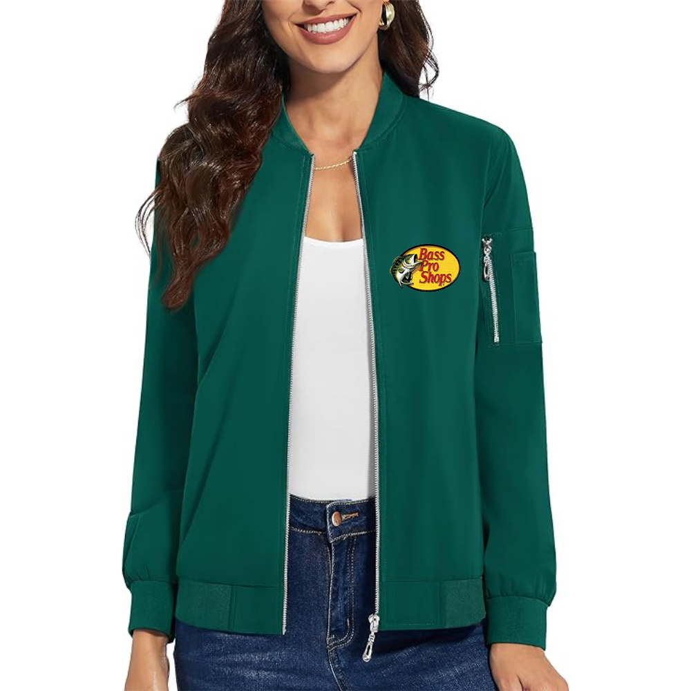 Women's Bass Pro Shops Logo  Premium Bomber Jacket with Polished Detailing and Functional Sleeve Pocket Modern Luxury Outerwear