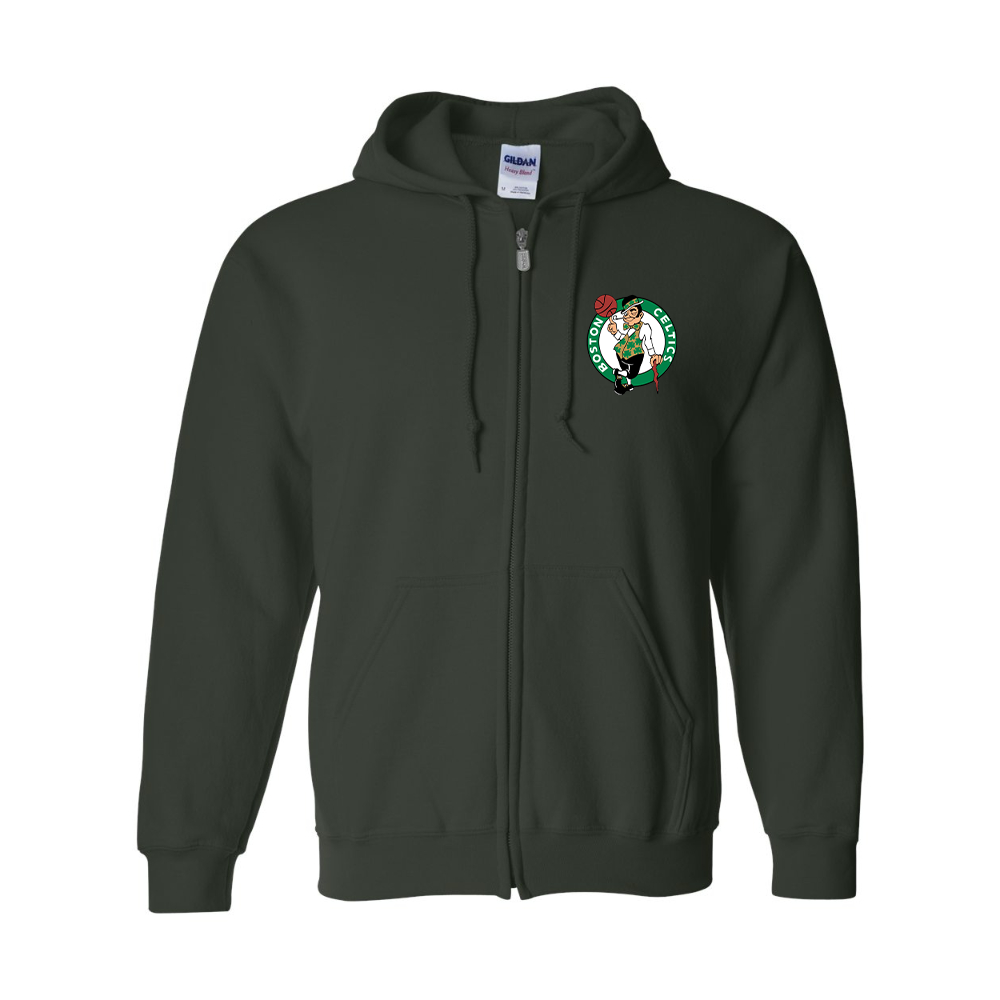 Men's Boston Celtics Logo Gildan  Heavy Blend Full Zip Hooded Sweatshirt