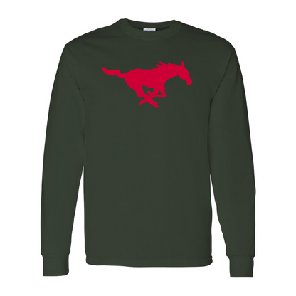 Men's SMU Mustangs Logo Gildan Heavy Cotton Long Sleeve T-Shirt