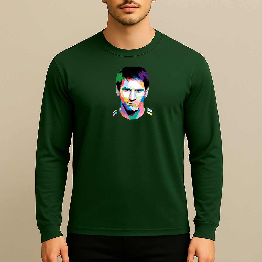 Men's Lionel Messi Face Art Sports Cotton Long Sleeve T-Shirt