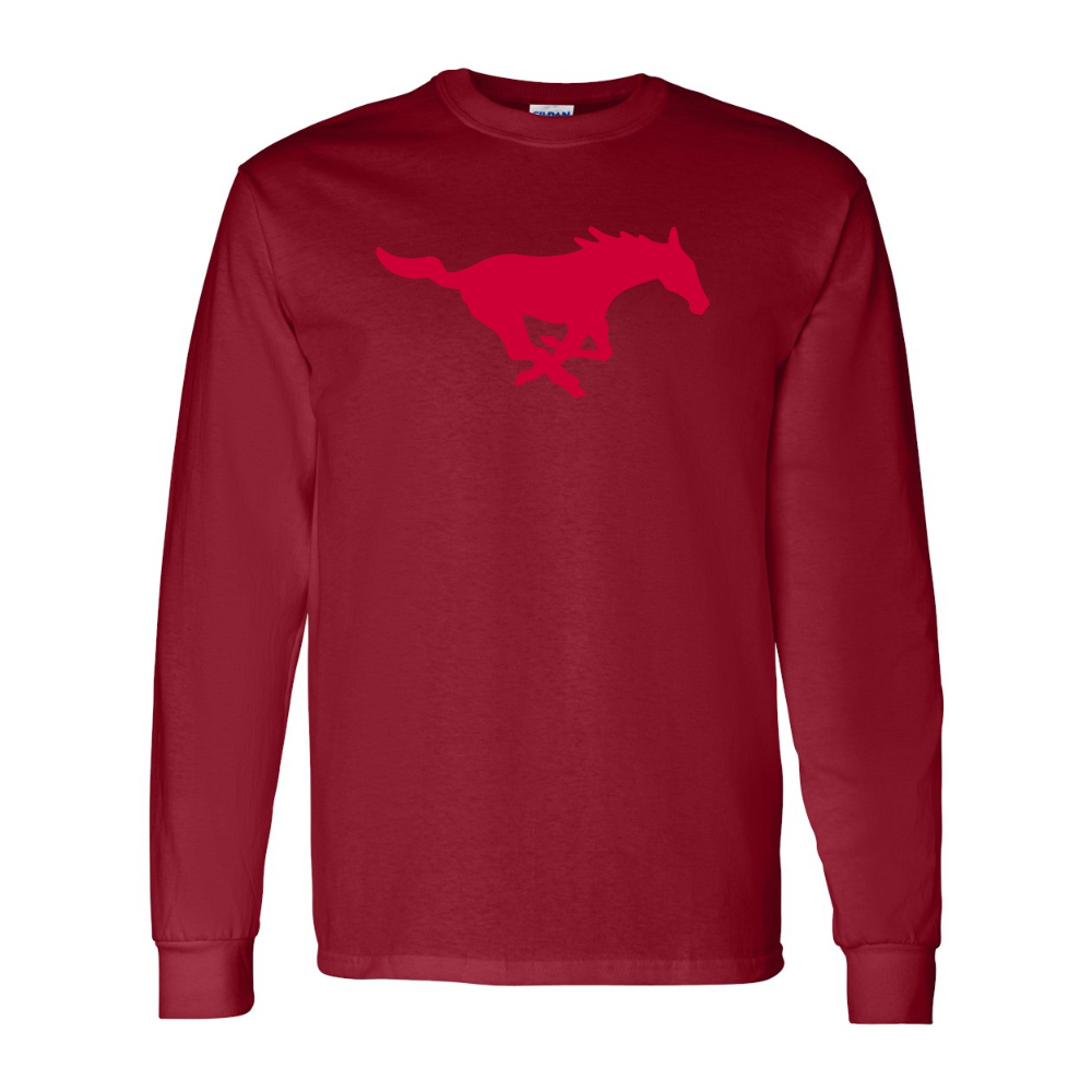 Men's SMU Mustangs Logo Gildan Heavy Cotton Long Sleeve T-Shirt