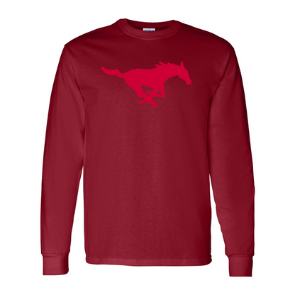 Men's SMU Mustangs Logo Gildan Heavy Cotton Long Sleeve T-Shirt