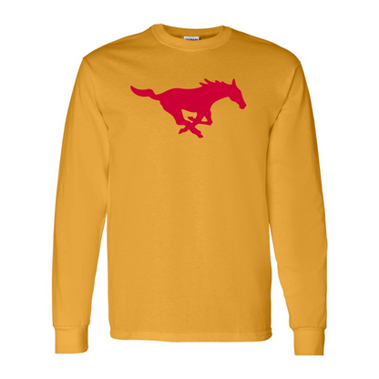 Men's SMU Mustangs Logo Gildan Heavy Cotton Long Sleeve T-Shirt