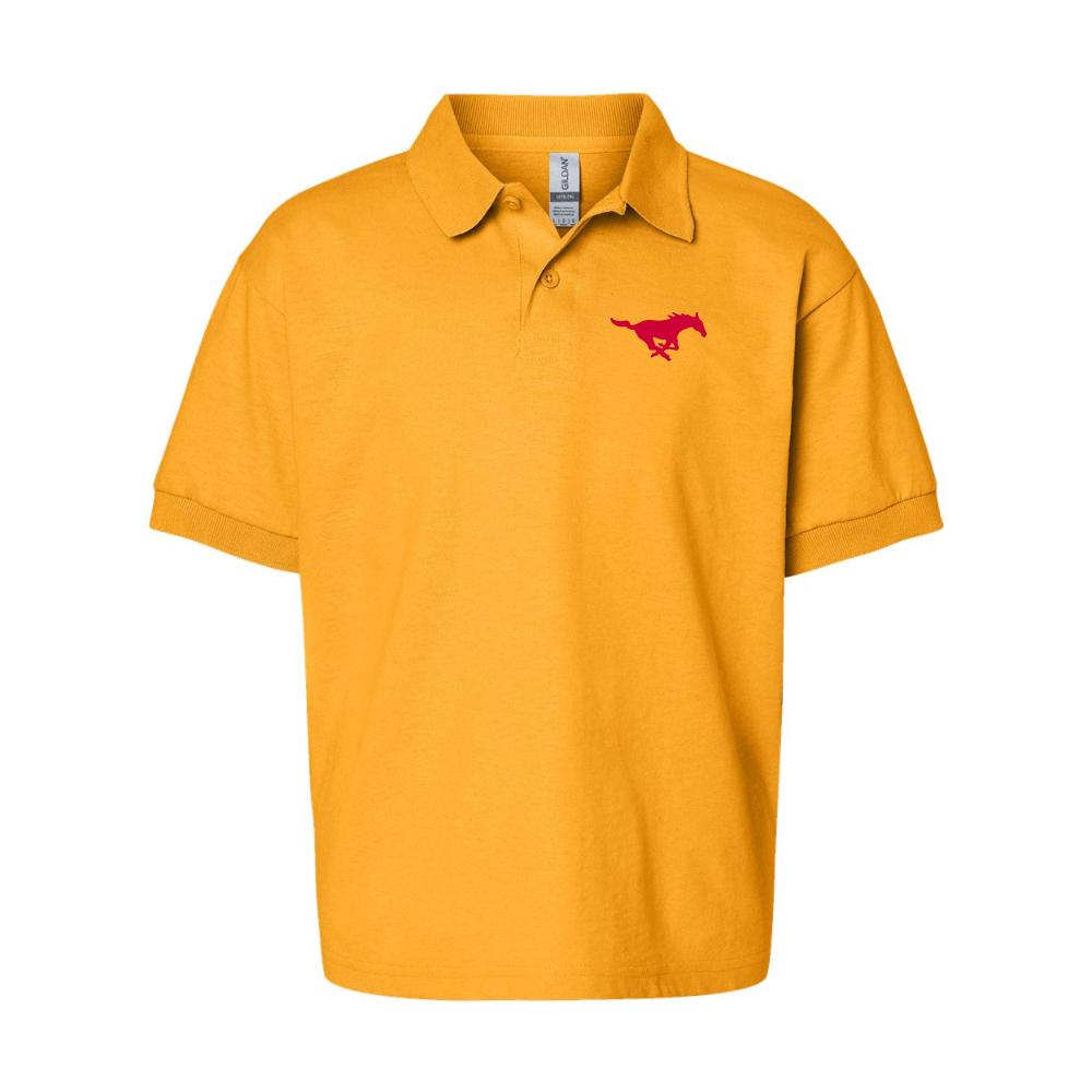 Youth SMU Mustangs Logo Gildan Dry Blend Jersey Polo