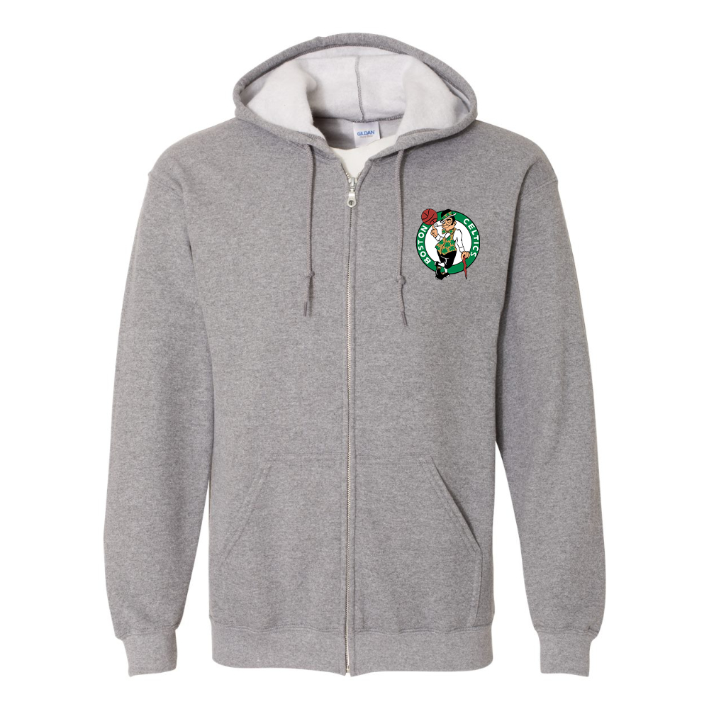 Men's Boston Celtics Logo Gildan  Heavy Blend Full Zip Hooded Sweatshirt